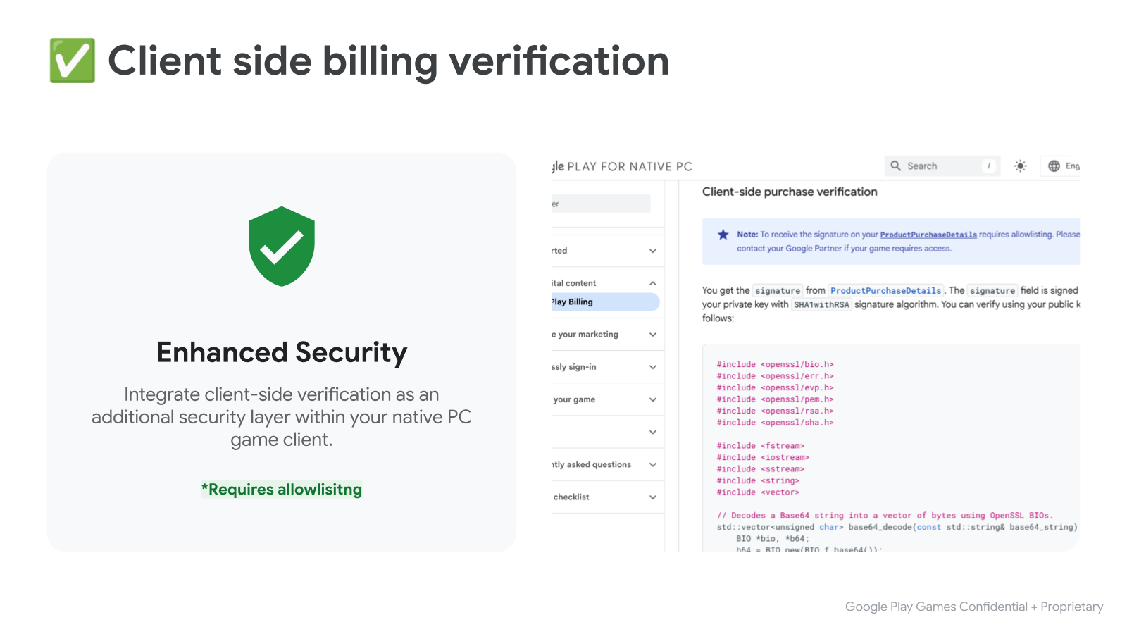 Architettura di verifica della firma dell'acquisto lato client