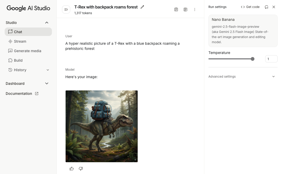 Google AI Studio 顯示圖片生成功能。