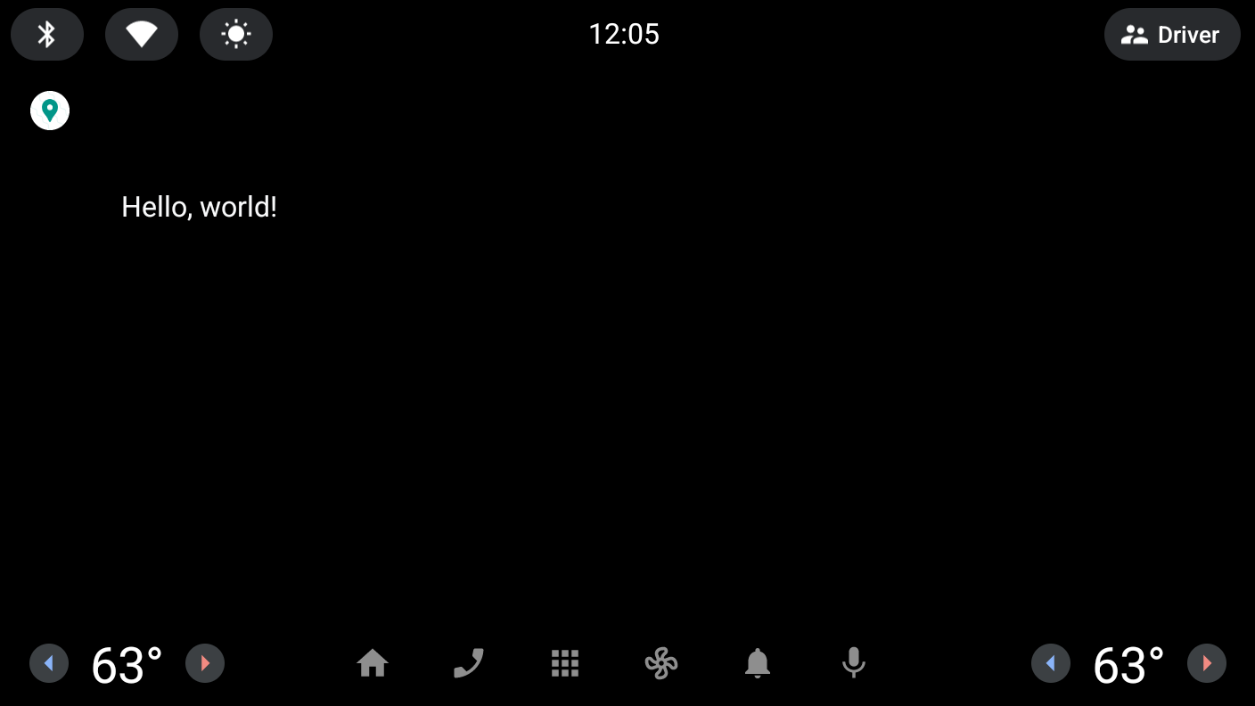 La app muestra una pantalla básica "Hello, World"