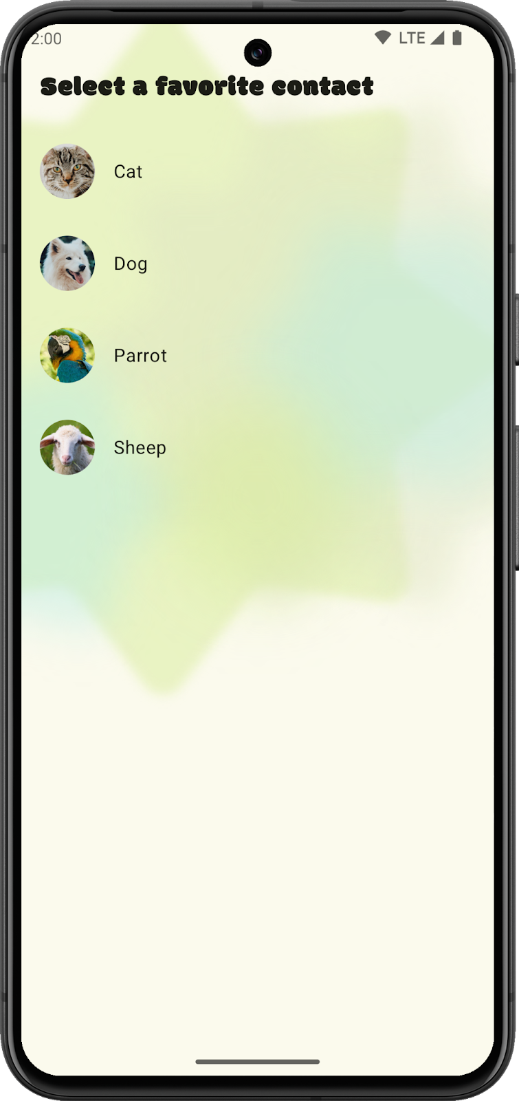 Aktivitas Konfigurasi AppWidget SociaLite menampilkan 4 pilihan kontak.
