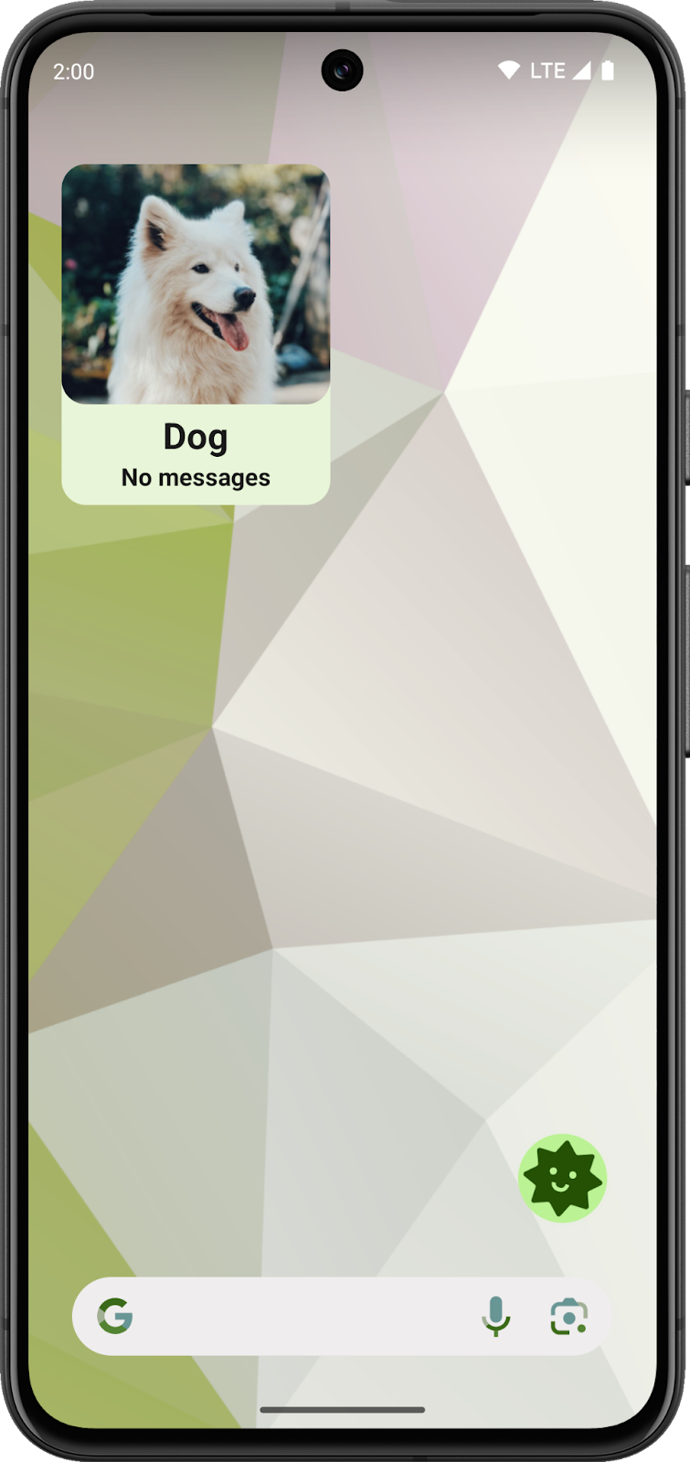 Uma tela inicial do Android com o widget do SociaLite concluído em um tema claro.