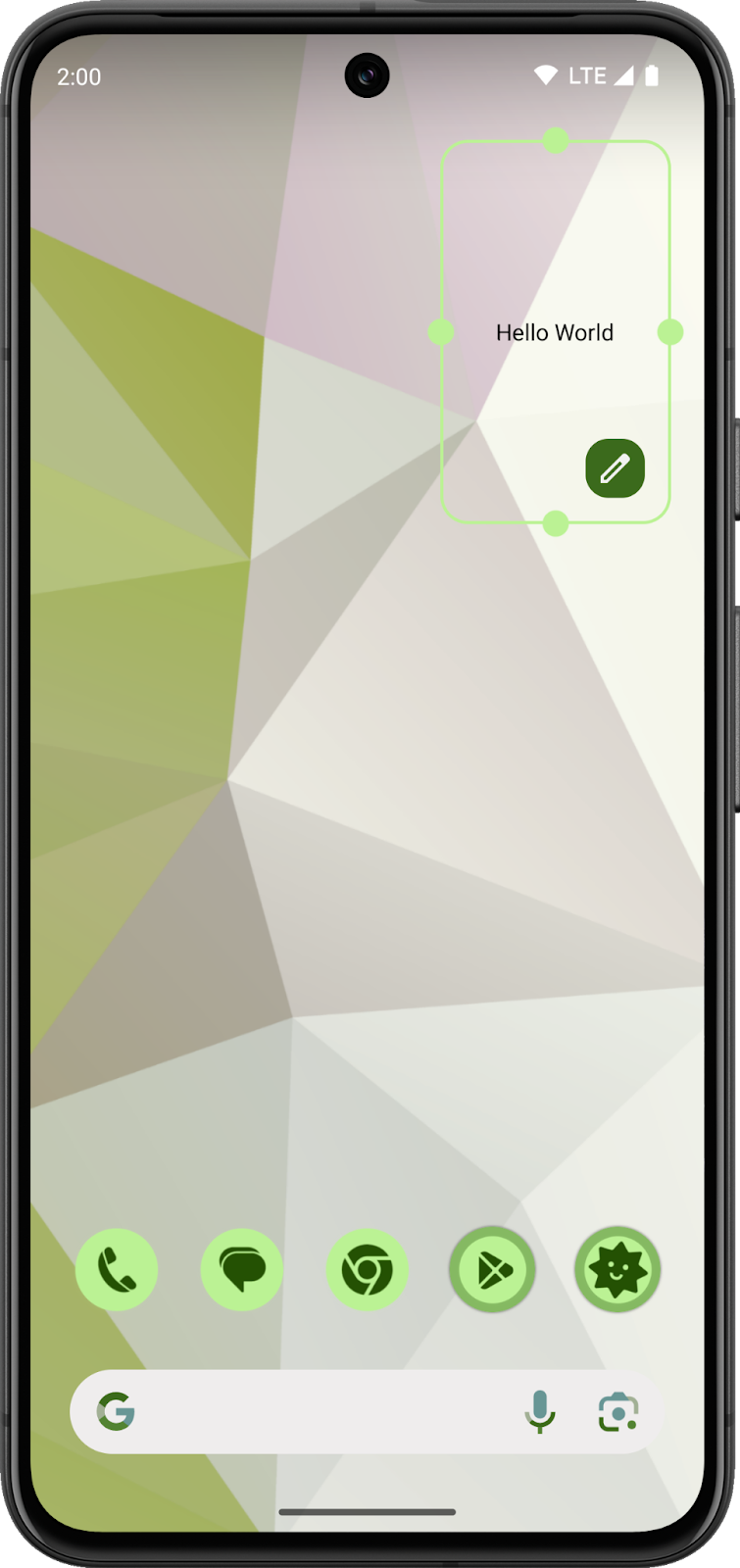Di Layar Utama Android yang menampilkan widget pekerjaan yang sedang berlangsung. Widgetnya transparan dan menampilkan pesan