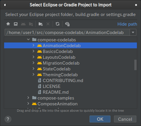 Mengimpor Codelab Animasi ke Android Studio