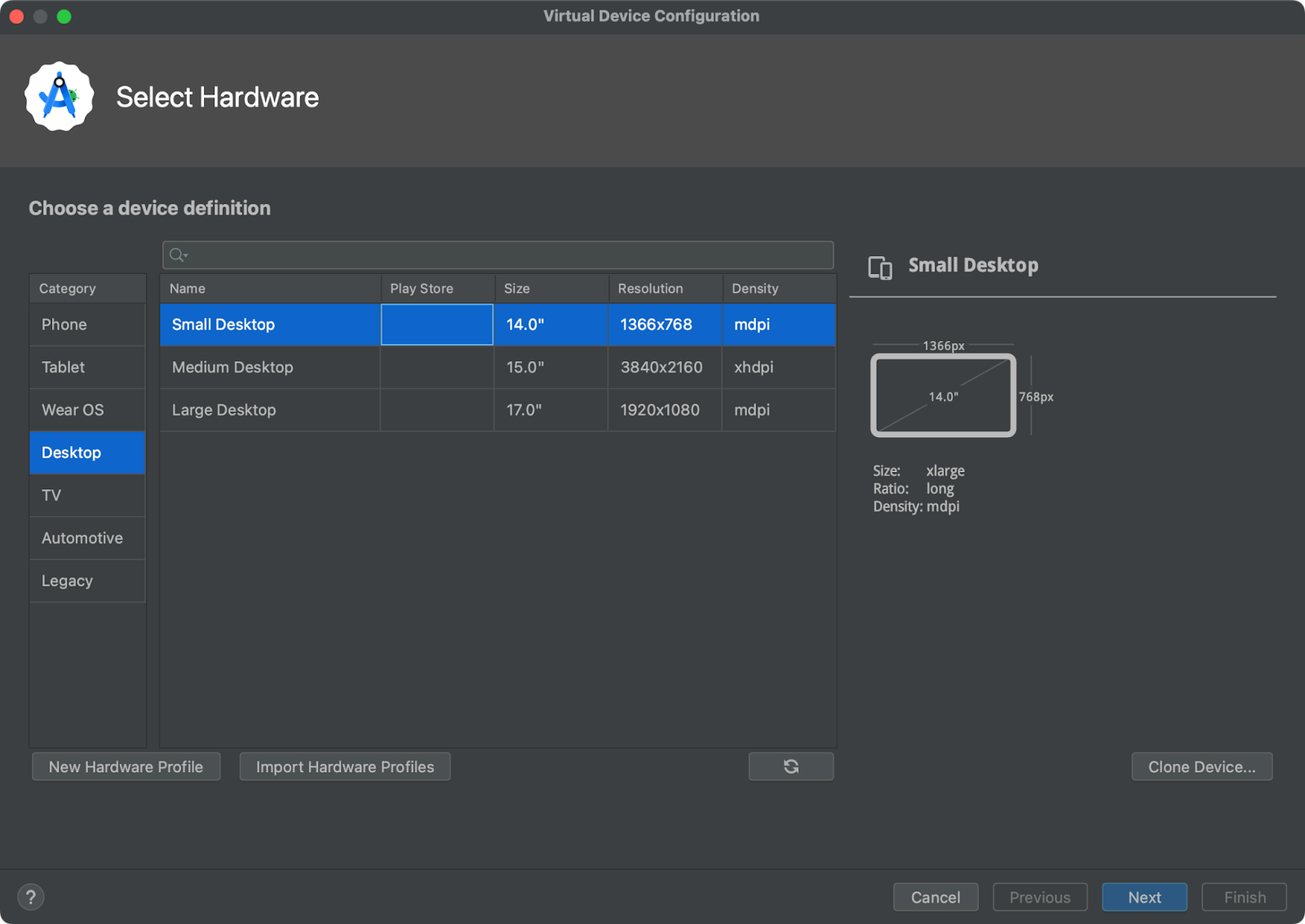 Virtual devices in the Desktop category