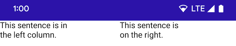 लेआउट में टेक्स्ट के दो कॉलम हैं और बाईं ओर के कॉलम में &#39;यह&#39; है
  वाक्य बाएं कॉलम में है&#39; और दाएँ कॉलम में लिखा है &#39;यह वाक्य दाईं ओर है.&#39;