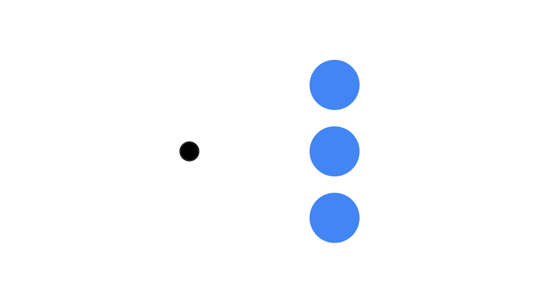 3 つの円のそれぞれに緑色の矢印が描かれ、すべて同時にアニメーション表示される。
