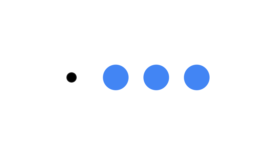 4 つの円に緑色の矢印がそれぞれ動き、1 つずつアニメーション表示されます。