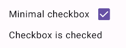 ラベル付きのチェックされたチェックボックス。その下のテキストは「Checkbox is checked」