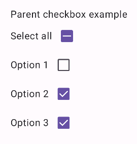 A series of unchecked labeled checkboxes checkbox with a label. All but one is unchecked. The checkbox labeled 'select all' is indeterminate, displaying a dash.