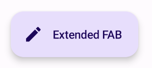 An implementation of ExtendedFloatingActionButton that displays text that says 'extended button' and an edit icon.