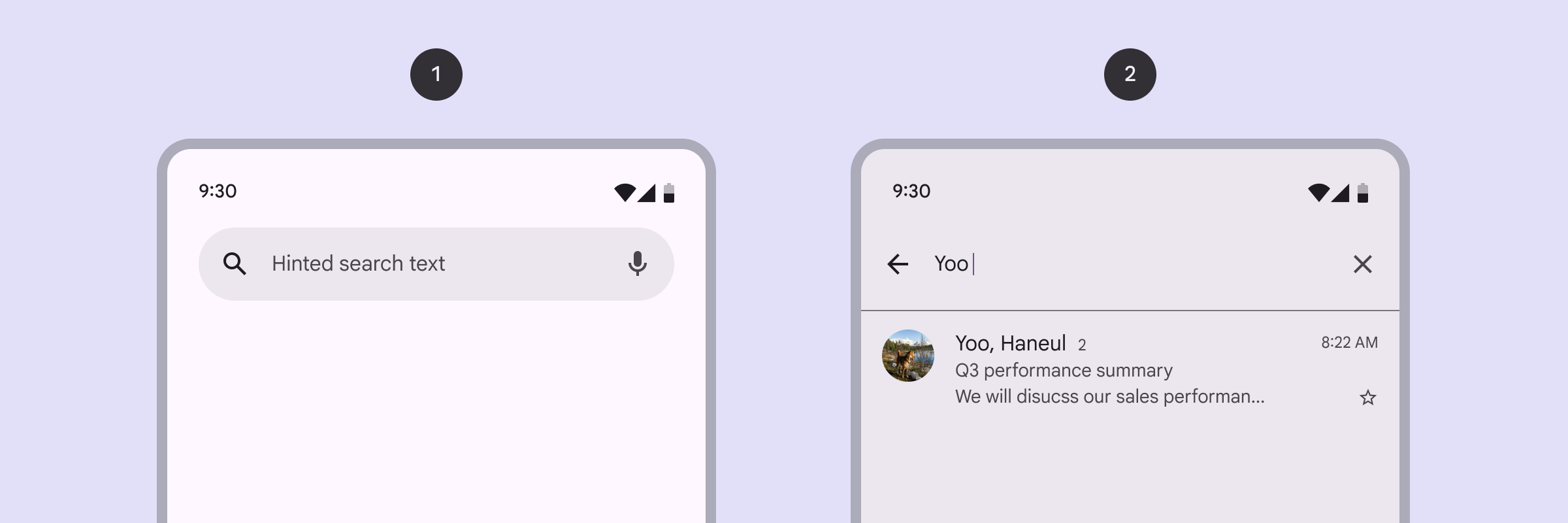 Dua kotak penelusuran ditampilkan. Yang di sebelah kiri hanya memiliki kolom teks.
  Kotak penelusuran di sebelah kiri memiliki kolom teks dan saran penelusuran di bawahnya.