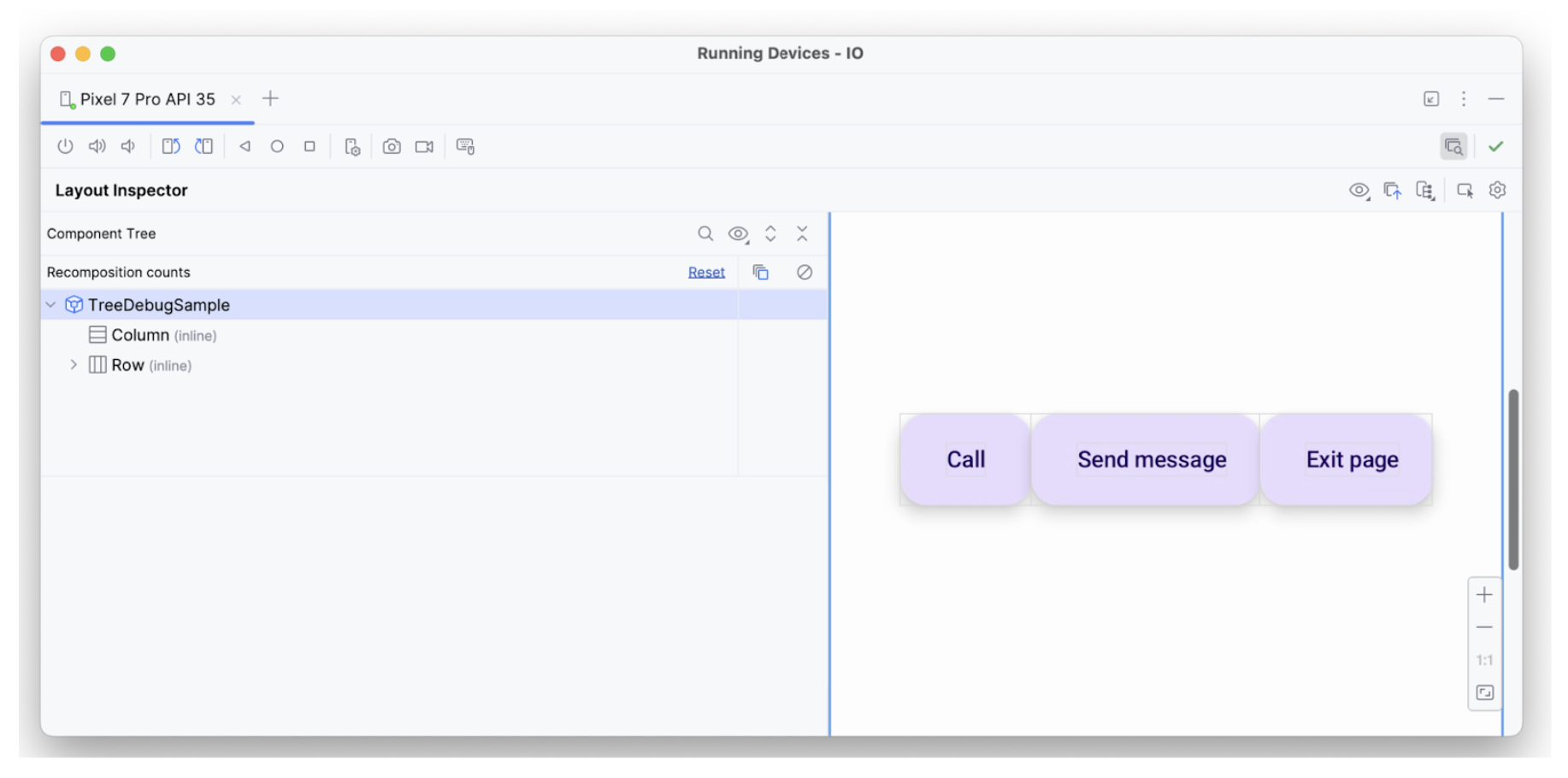 Layout Inspector با هر سه عنصر.
