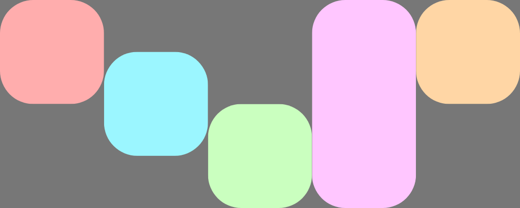 Cinco elementos secundarios de diferentes tamaños que anulan la propiedad alignItems.