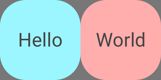 กล่องโค้งมน 2 กล่อง โดยกล่องแรกมีข้อความ "Hello" และกล่องที่ 2 มีข้อความ "World"