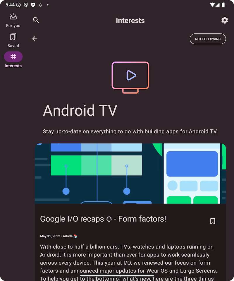 Depois que um item é selecionado, o painel de detalhes ocupa a tela inteira.