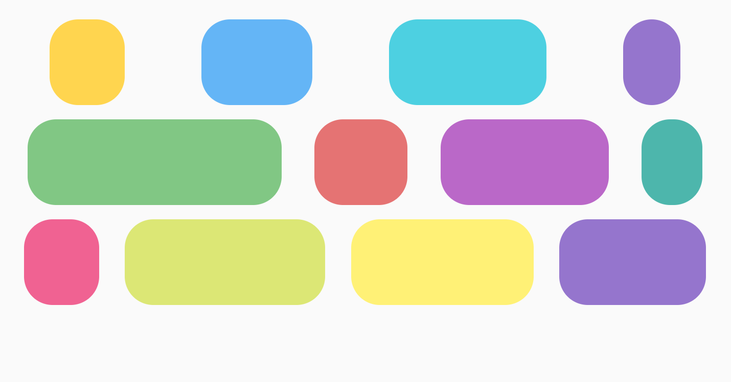 Elementos dispuestos con espacio alrededor