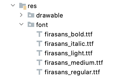 Graphical depiction of the res > font folder in the development environment 