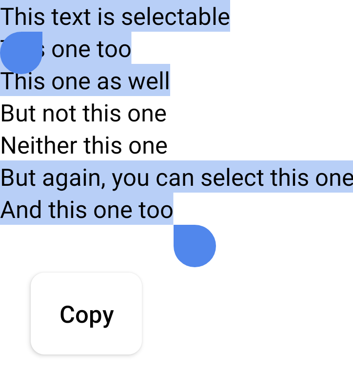 A longer passage of text. The user tried to select the whole passage, but since two lines had DisableSelection applied, they were not selected.