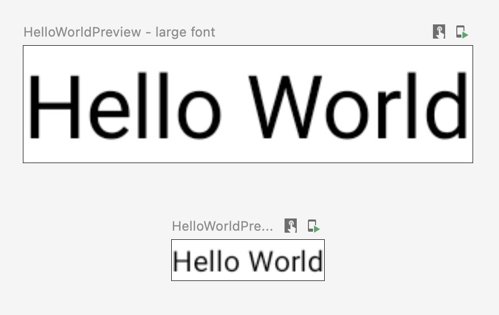 Thẻ thiết kế Android Studio cho thấy thành phần kết hợp với phông chữ nhỏ và lớn
