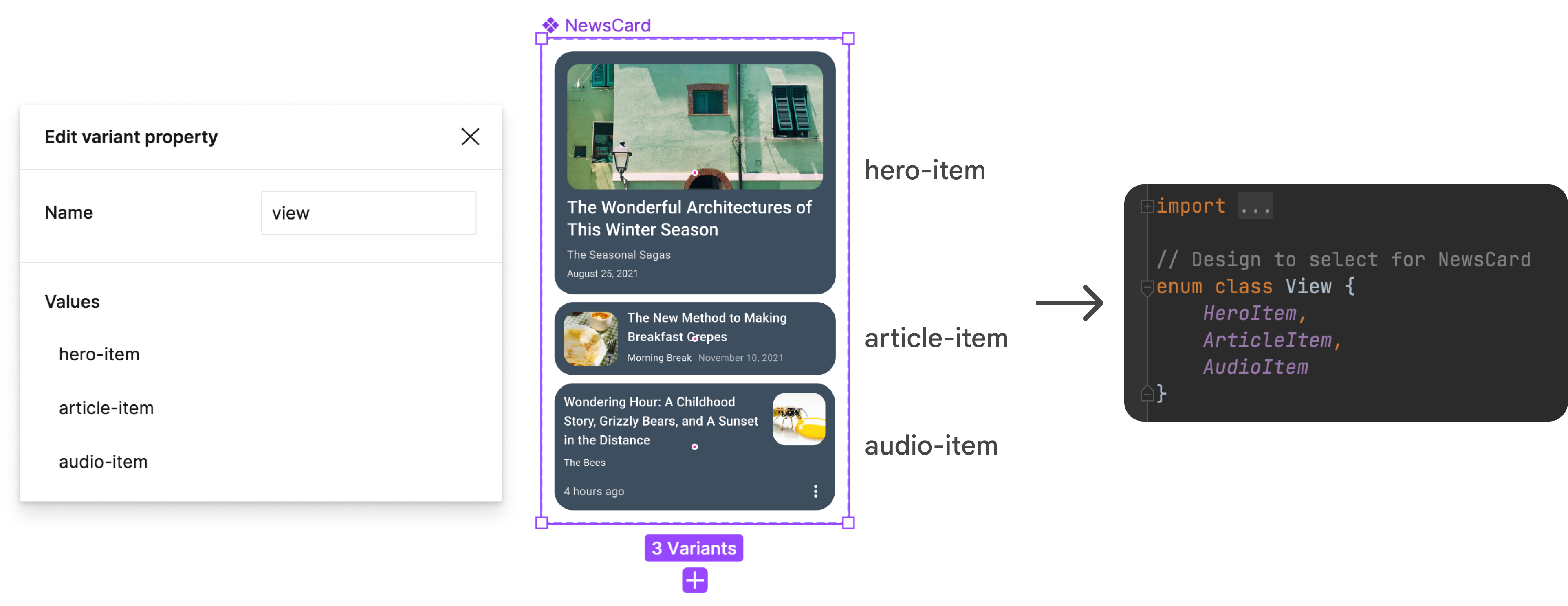 Variantes en Figma y enum de View correspondiente