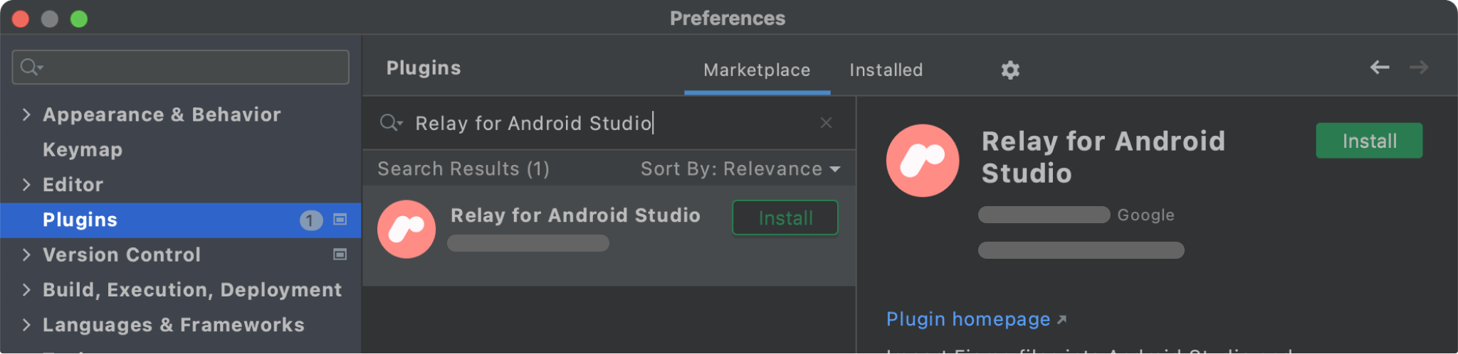 Relay für Android Studio im Marketplace