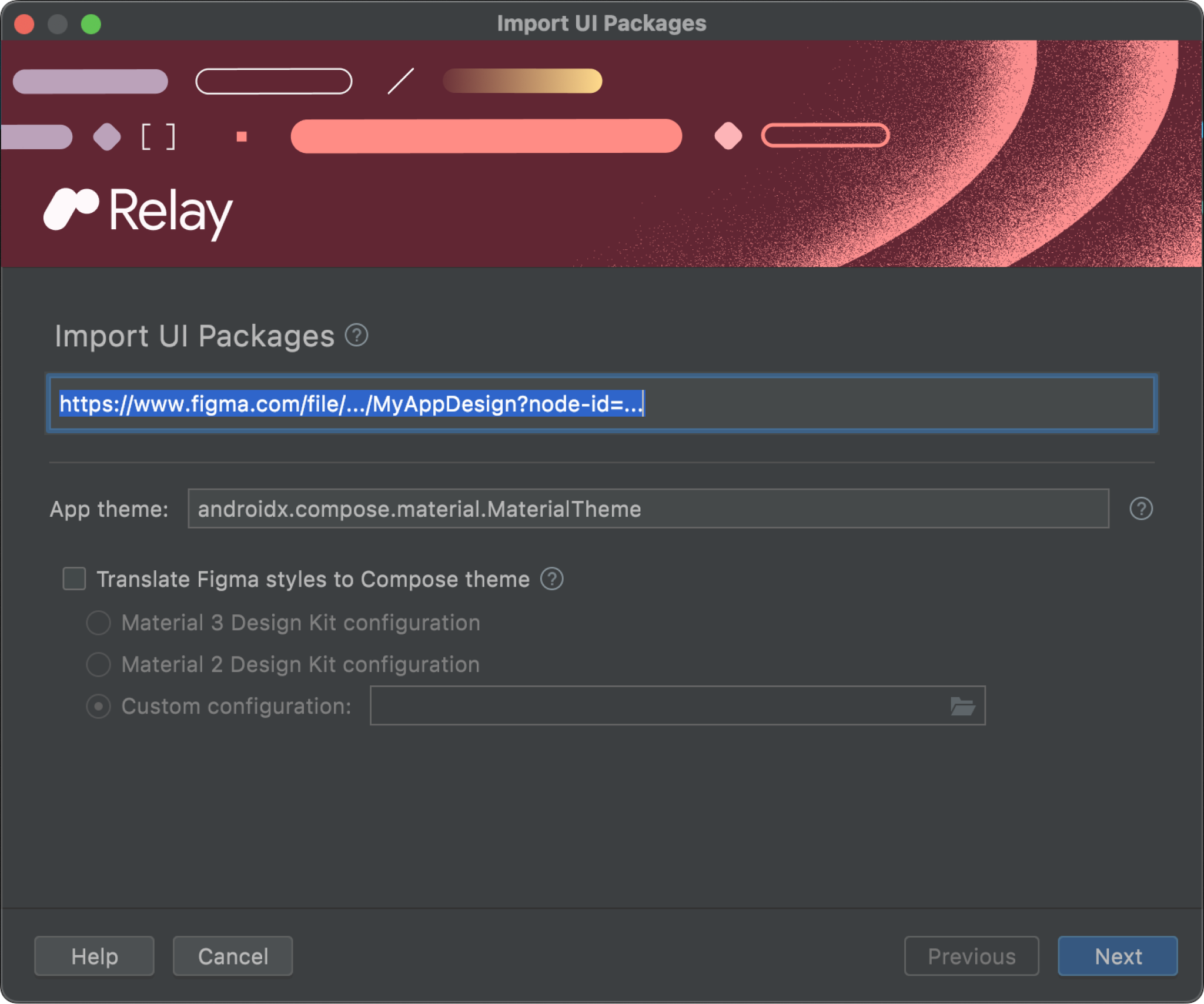 Плагин Relay для Android Studio — диалоговое окно «Импорт пакетов пользовательского интерфейса»