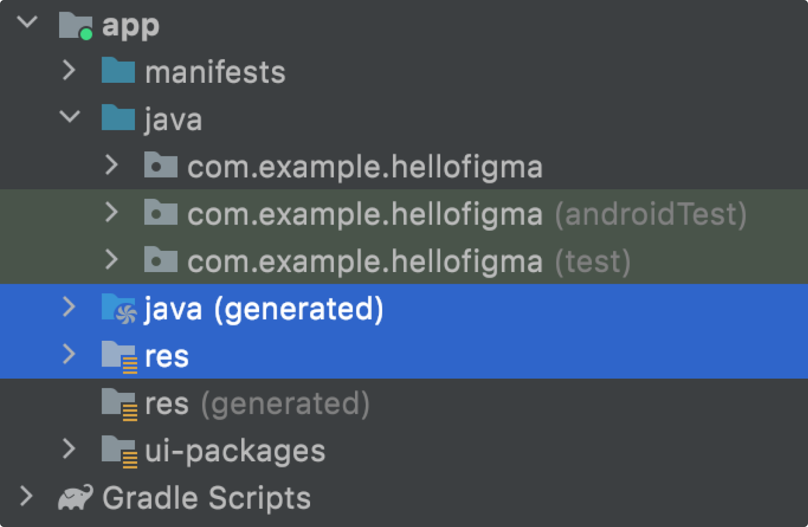 Carpetas que contienen archivos generados en Android Studio