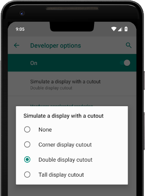 An image showing how to simulate a display cutout in the emulator