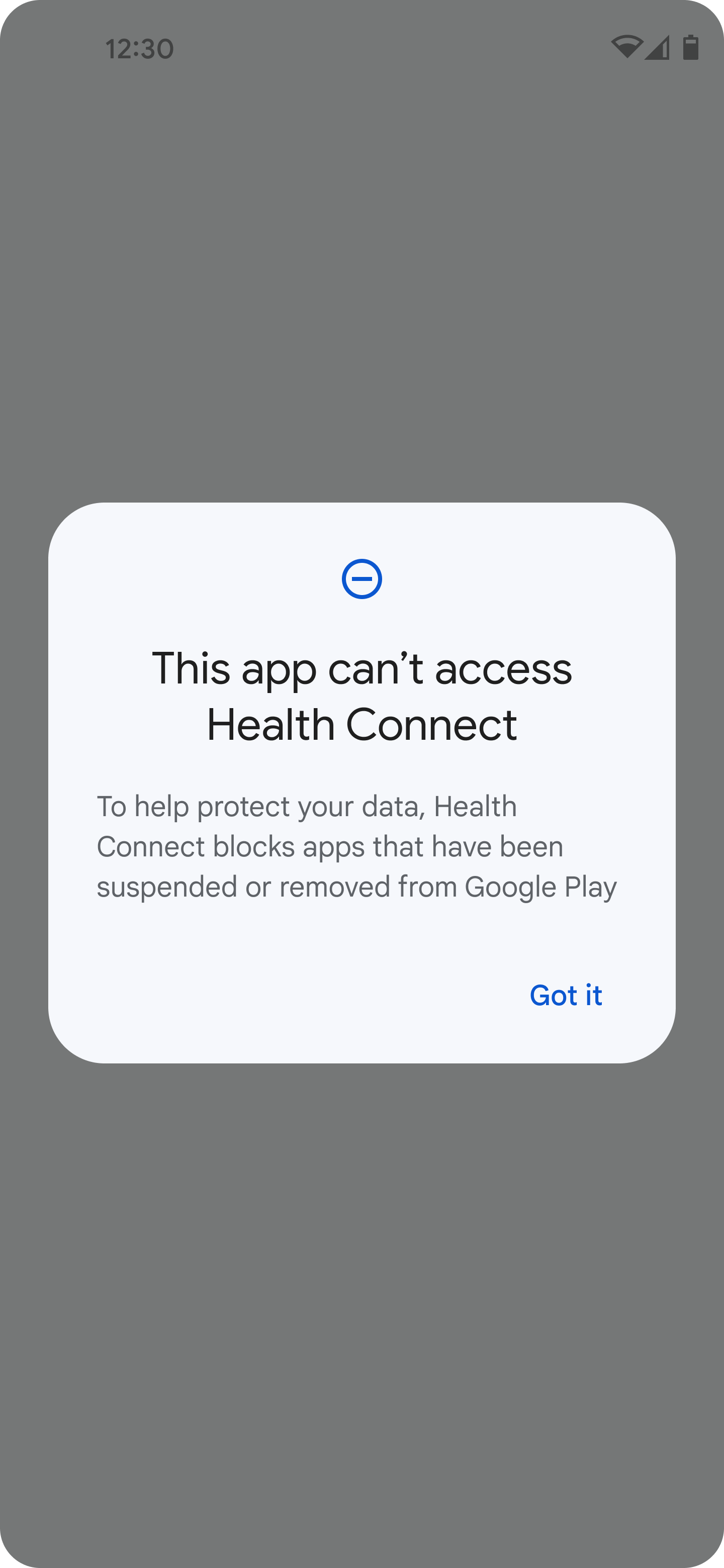 App having insufficient access to Health Connect