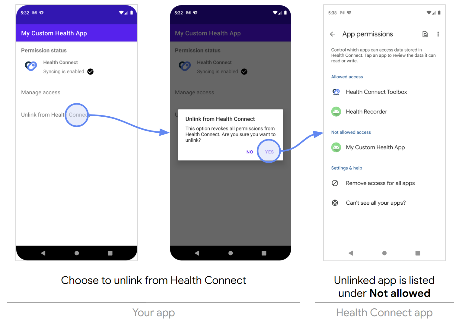 Unlink from Health Connect through your app
