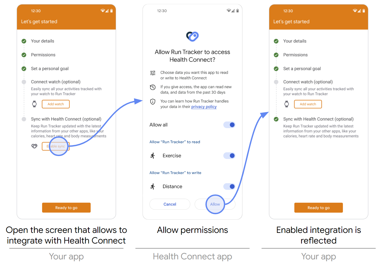 دمج تطبيقك مع Health Connect