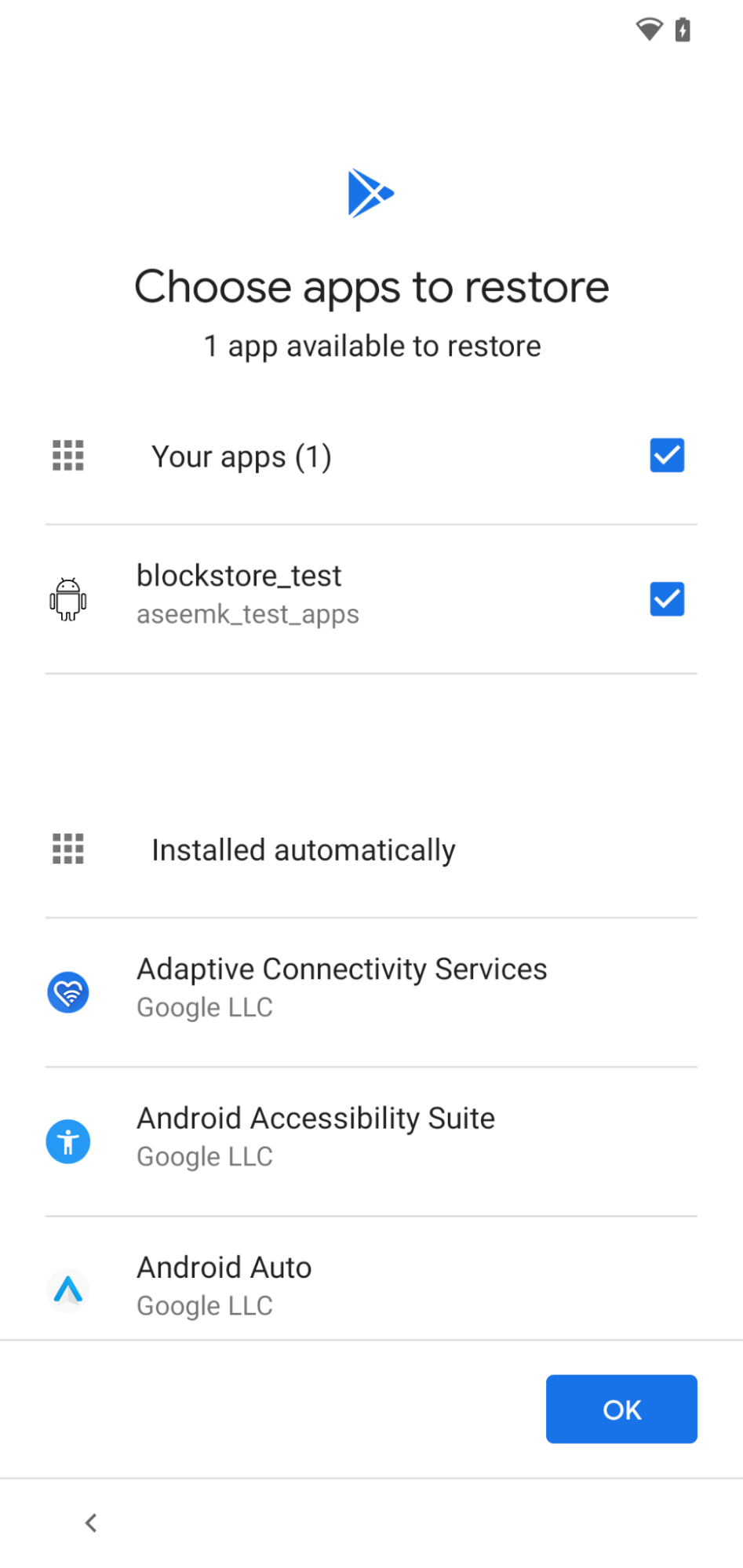 Sélectionnez l'application à restaurer.