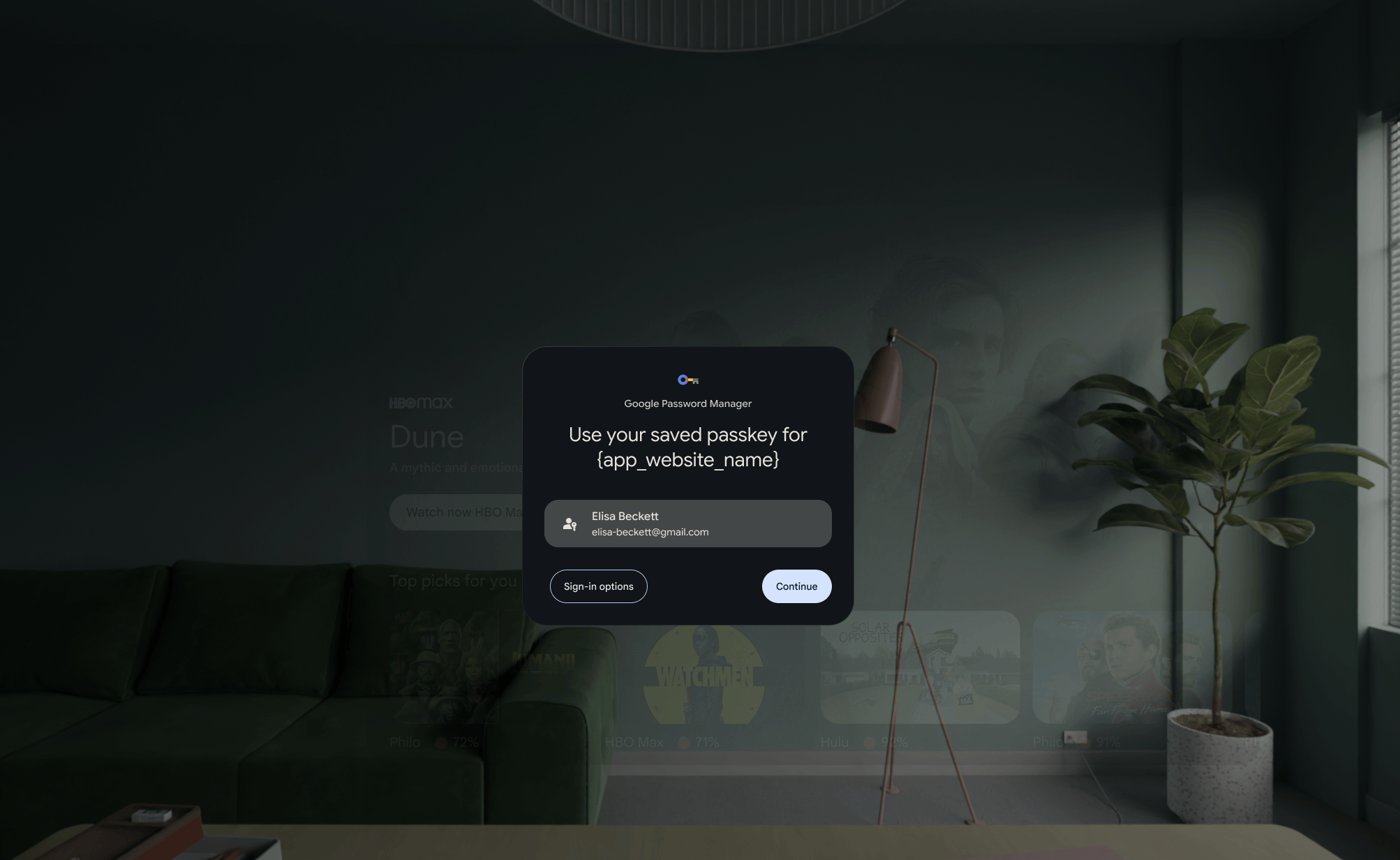 Interface utilisateur du Gestionnaire d'identifiants dans XR