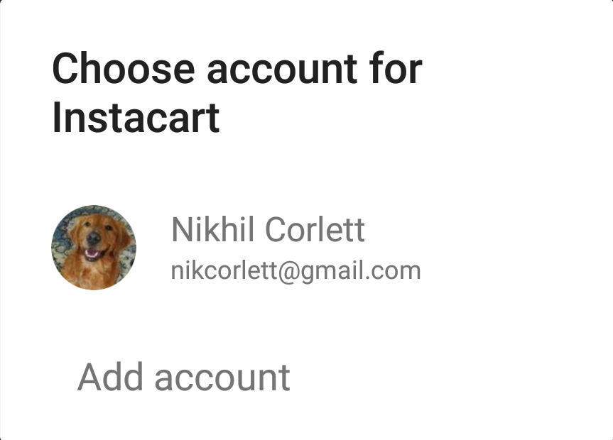 Schermata di selezione dell'account Google che mostra un elenco di account tra cui scegliere per l'accesso