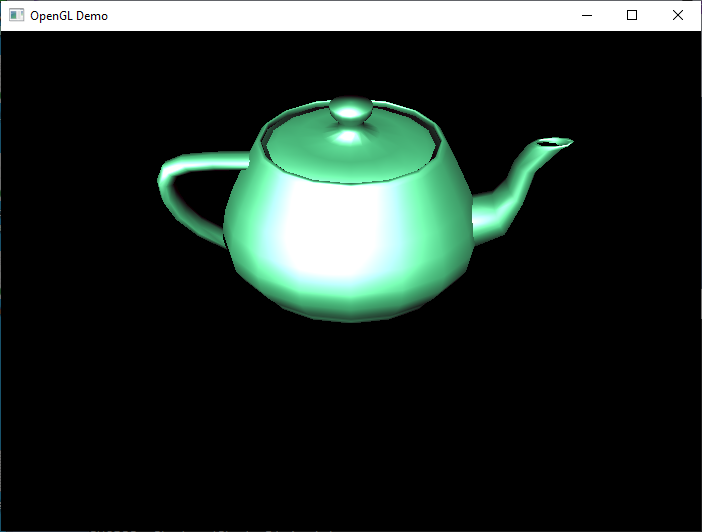 Windows 上で実行されている Teapot サンプルのスクリーンショット。