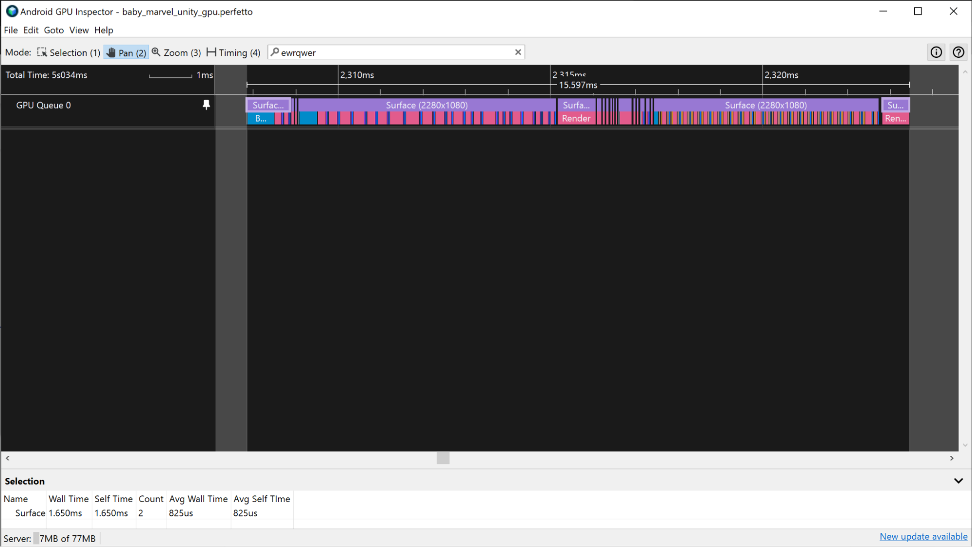 A screenshot of a parallelized GPU workload, where work on one frame can overlap with another.