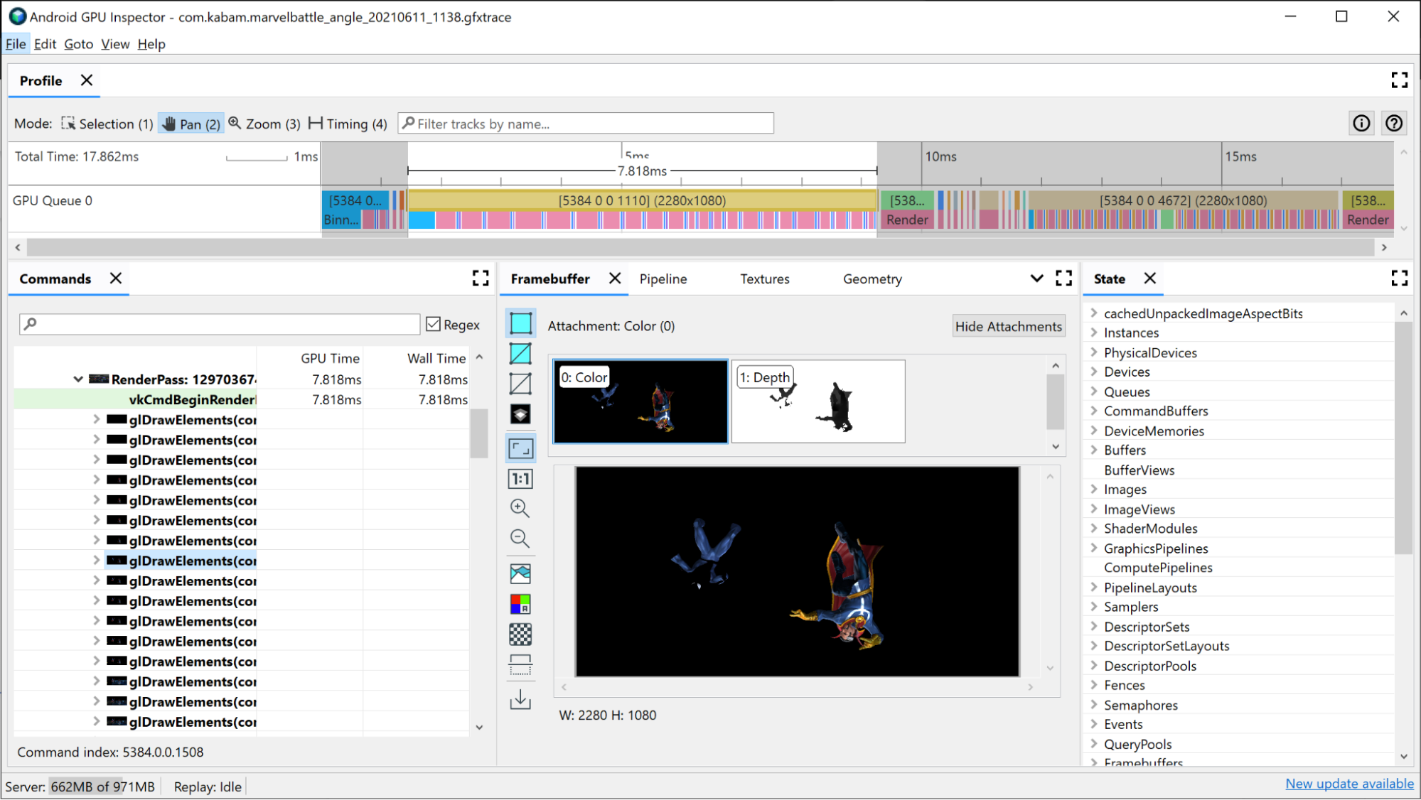 Identificazione del pass di rendering più lungo nella visualizzazione della sequenza temporale dei frame