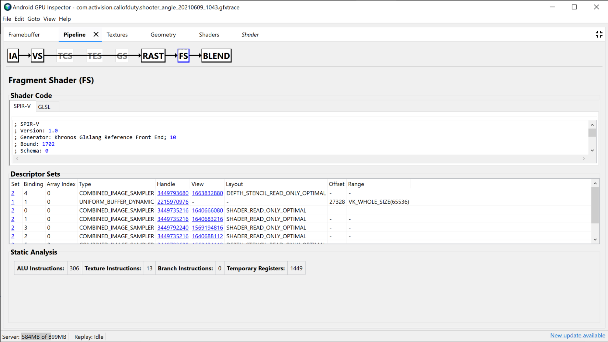 Bagian Shader Fragmen di panel Pipeline