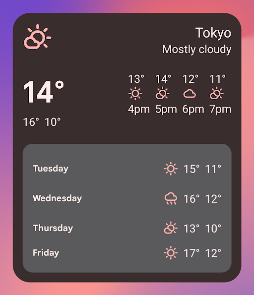 Widgets in dark mode theme