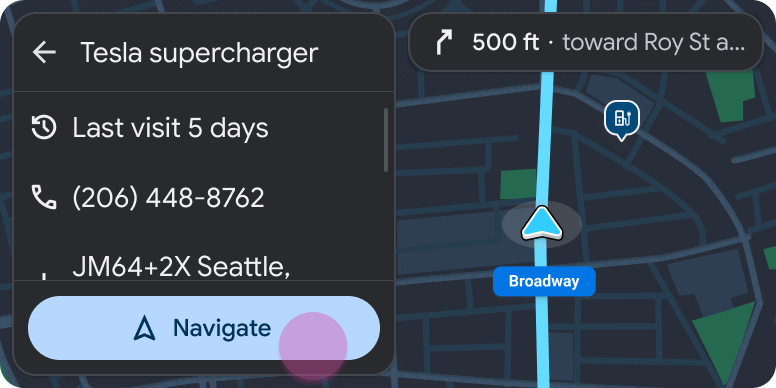 Szablon panelu ze szczegółami lokalizacji i przyciskiem Nawigacja