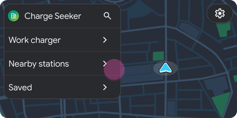 List template included in the Map + Content template with Work
          charger, Nearby stations, and Saved submenus