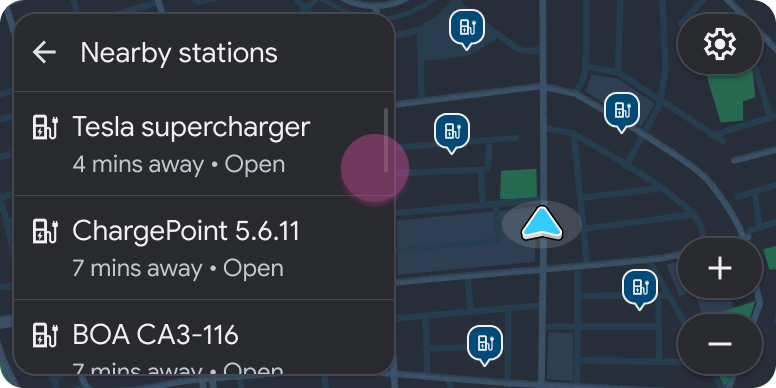 Map + Content template with embedded List with list of charging
          locations