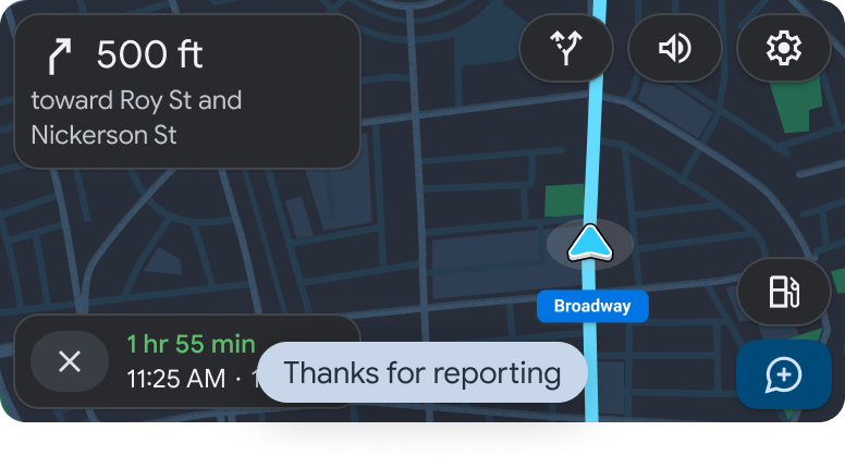 Navigation template during navigation with toast thanking the user
          for reporting an incident