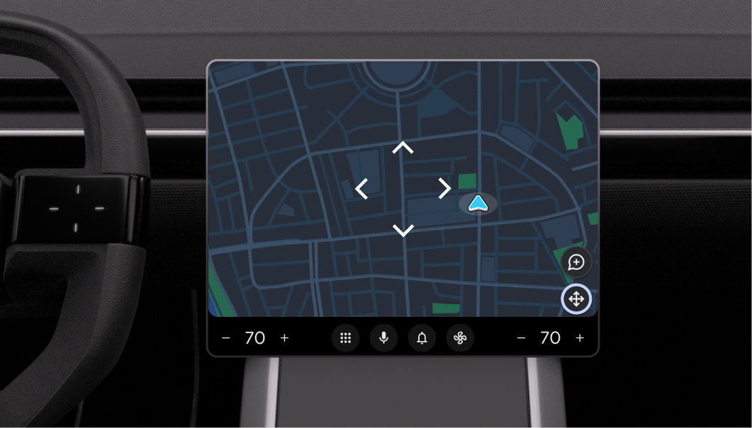 Captura de tela de um mapa mostrando o botão de movimentação
