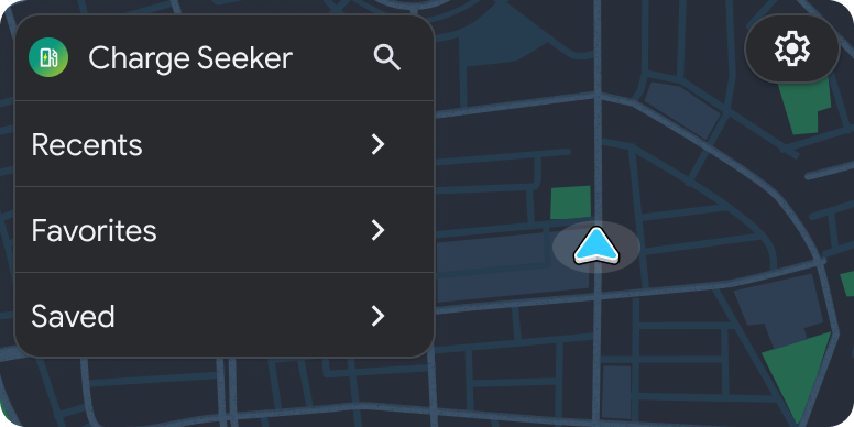Modelo de lista de lugares com listas de recentes, favoritos e salvas
