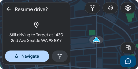 Peta + X dengan template Pesan yang disertakan dengan tombol tindakan primer dan sekunder