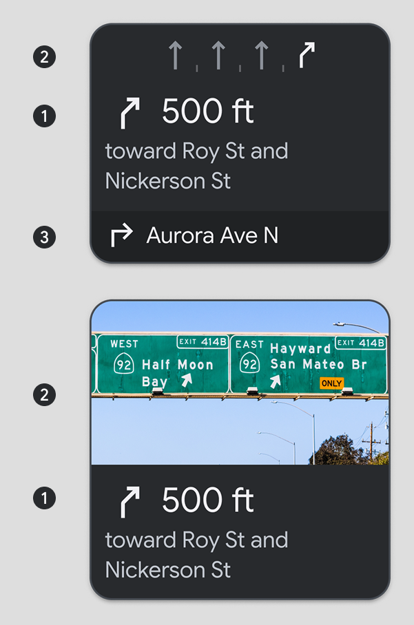 Simulaciones de los detalles de la tarjeta de ruta en el estado de ruta