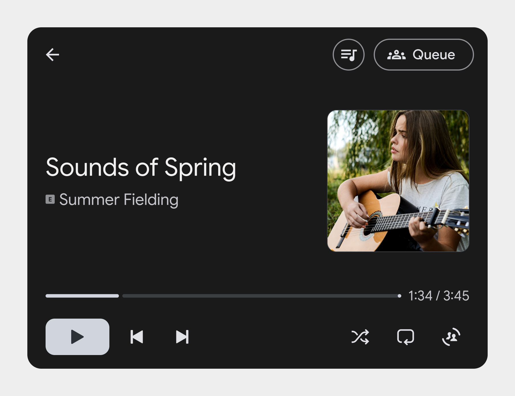 تصویر نشان دهنده صفحه نمایش در حال پخش