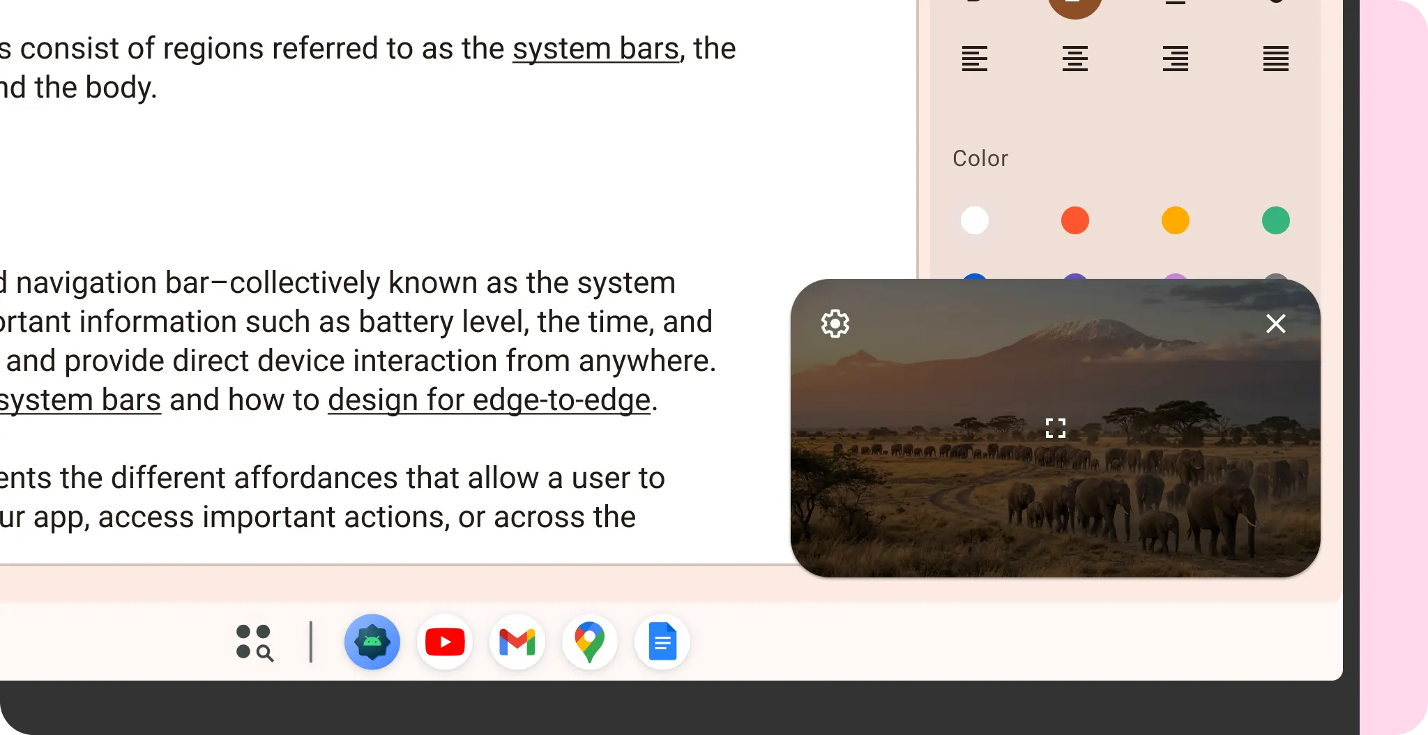 Modal Picture-in-picture sur une tablette.