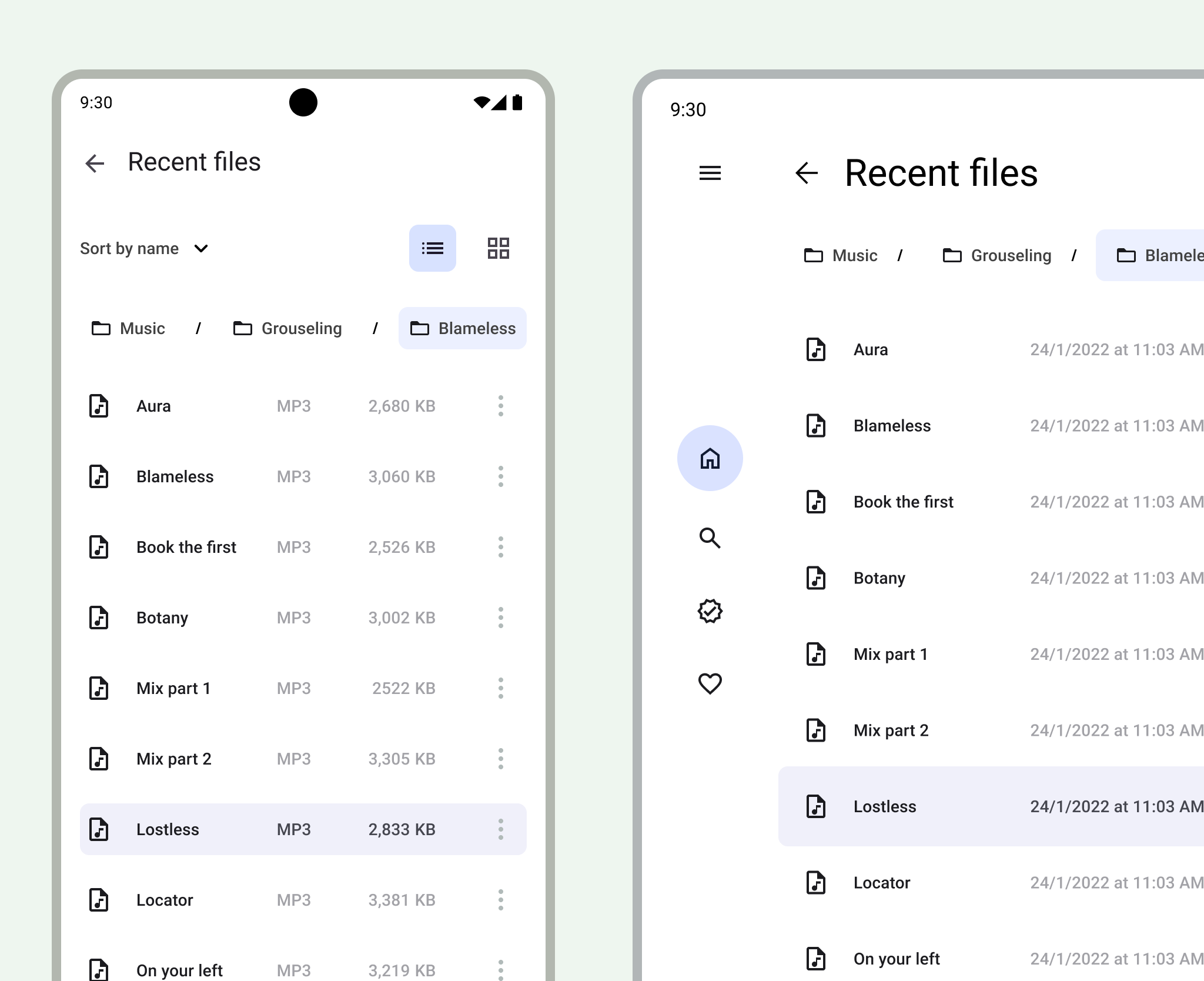 मोबाइल और टैबलेट पर, प्रॉडक्टिविटी ऐप्लिकेशन की स्क्रीन.